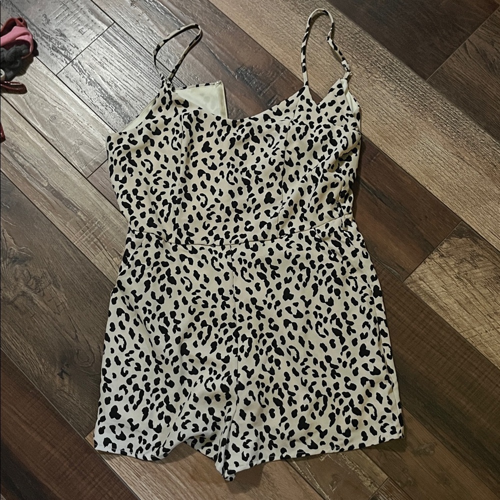 She + Sky Leopard Print Romper - Black and Cream